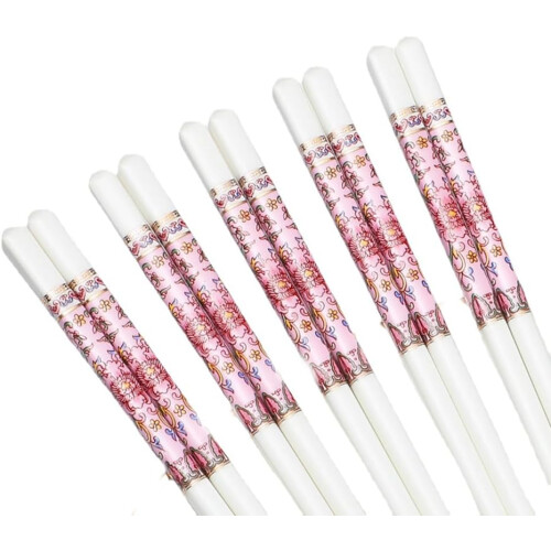 Ceramic Chopsticks Set Reusable Long Bone Porcelain with Unique Wave Pattern Dishwasher Safe 2