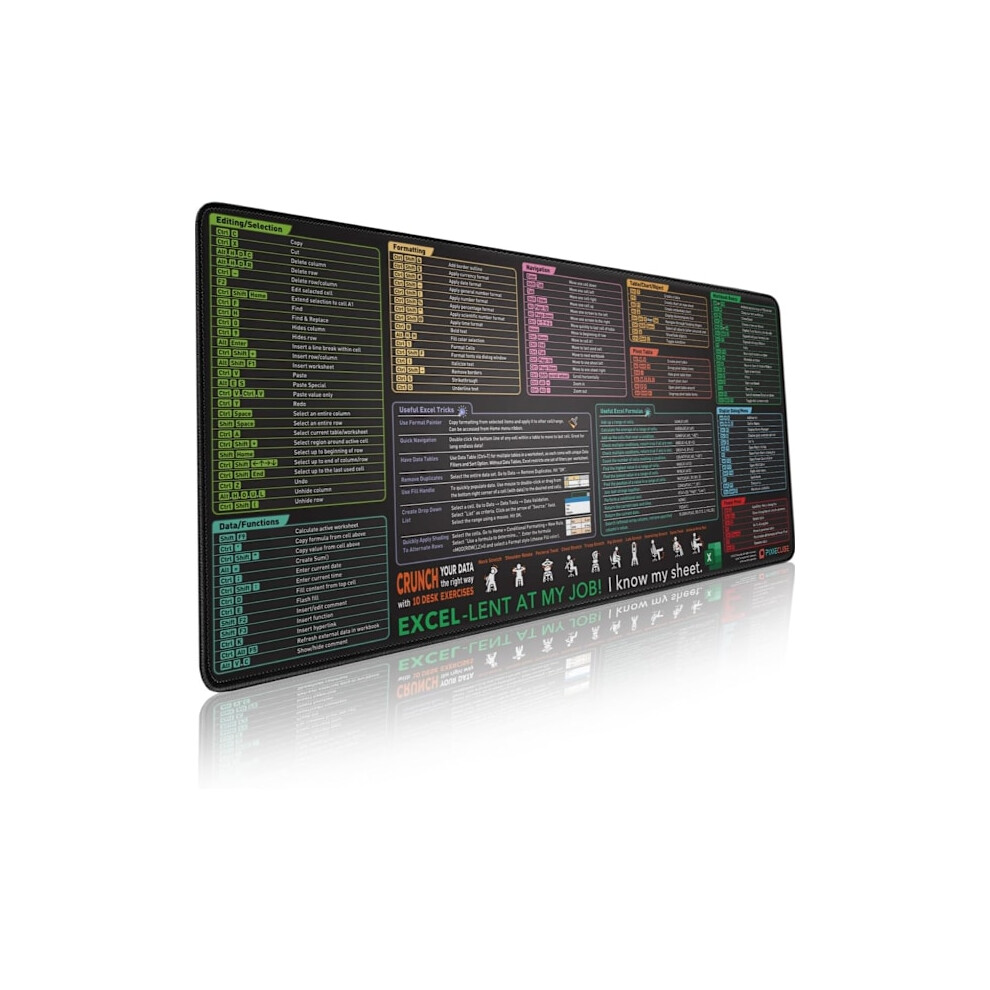Large Extended Mouse Pad Â Stitched Edge Gaming Mouse Pad. Non-Slip Mouse Pad (Excel Shortcuts, Xxl 90X40cm) 9402001851345