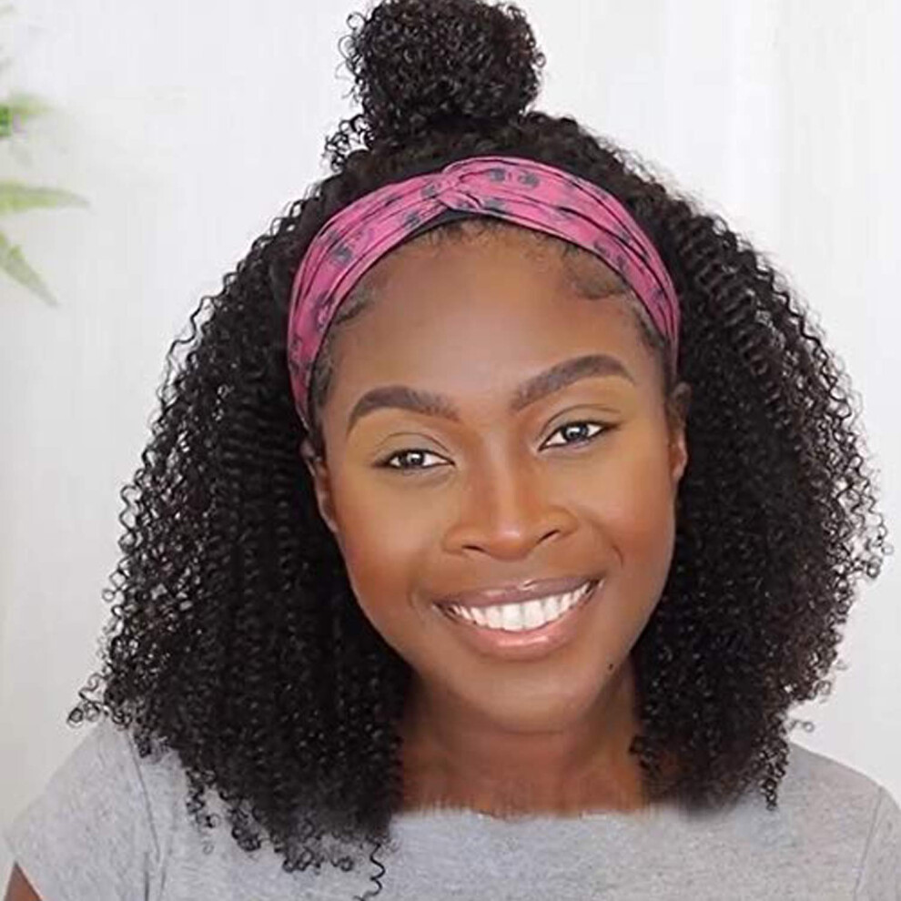 Unisex Black 18 Inch Jerry Curly Brazilian Virgin Human Hair Headband Wig, Glueless, Natural For Women