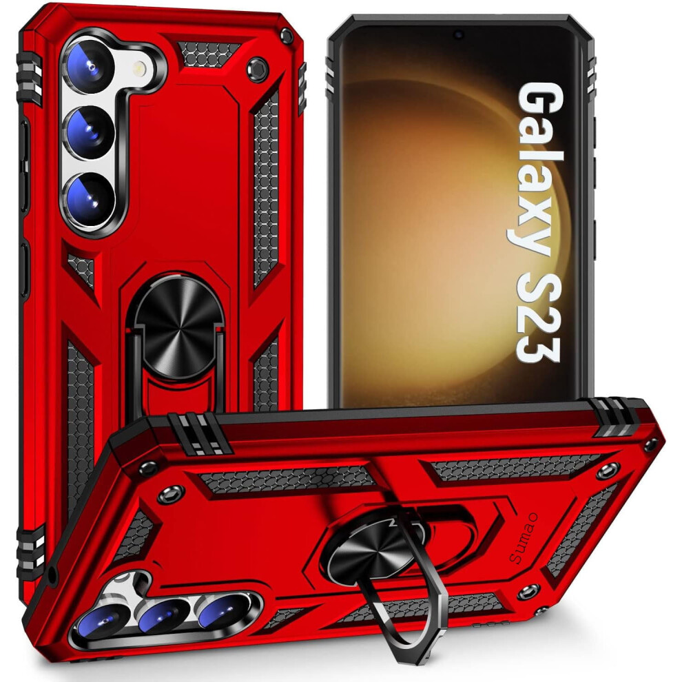Sumao Compatible With Samsung Galaxy S23 Case For Stand Heavy Duty Drop Protection Rugged Shockproof Case- Red 9402001853899