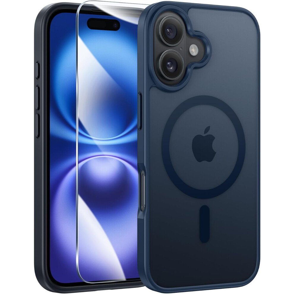 Magnetic Matte Iphone 16 Plus Case - Slim Translucent Military Grade Shockproof Cover, 6.7", Blue 9402001854087
