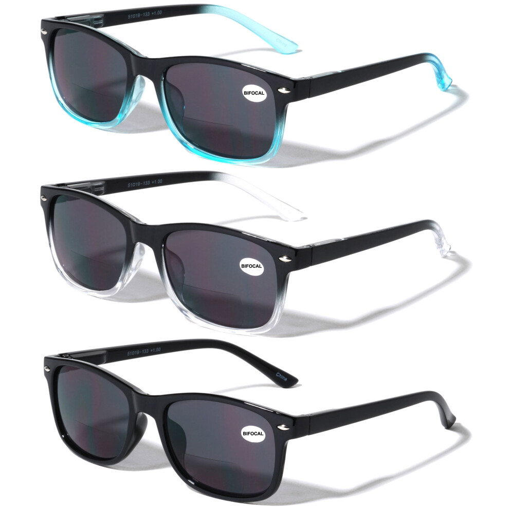 3 Pair Bifocal Sunglasses Readers For Men Women - Outdoor Bi-focal Reading Glasses UV400 Protection +1.00