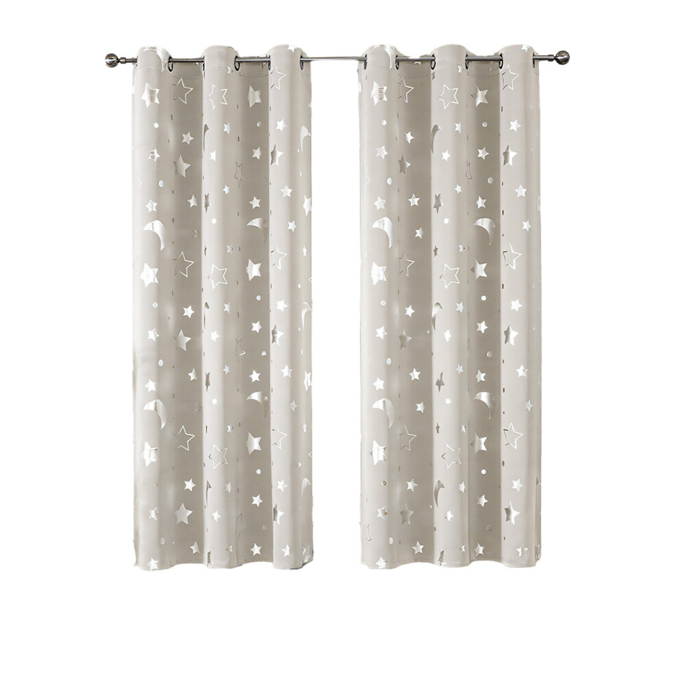 Luckky Beige Star Blackout Curtains 2 Panels, 52''X54'', Silver Star & Moon Print, Thermal Insulated, Darkening For Kids Nursery Cream,Silver