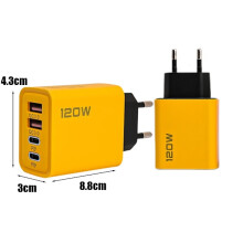 120W 4 Ports USB PD Mobile Charger USB New High Speed Charging Data Cable Cord QC3.0 for compatible with Samsung compatible with Xiaomi 1Pcs EU