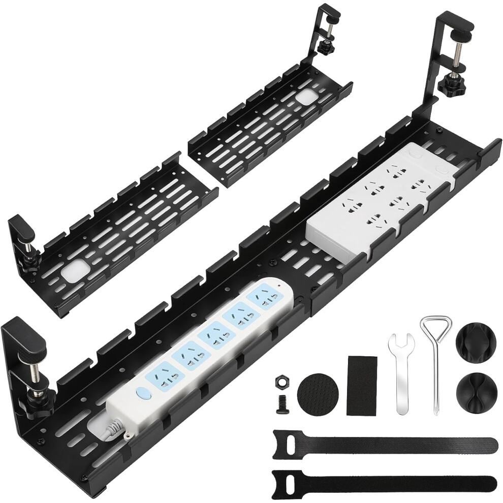 31 In Cable Management Under Desk, Extendable Desk Cable Management Tray, Metal Cable Management With Clamp, No 9558633669169