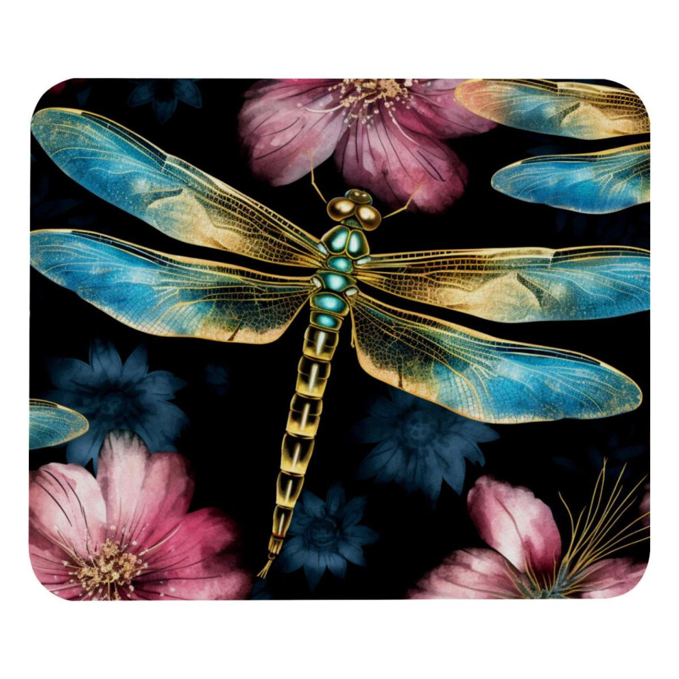 Dragonfly Mouse Pad 8.3'' X 9.8'', Non-Slip Rubber Base, Square Design For Laptop, Writing, Gaming, School, Office, Home Blue/Golden 9558633669893