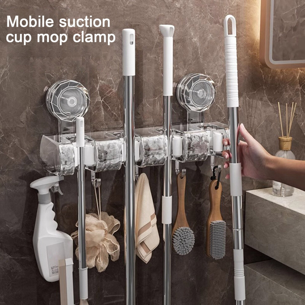 Susuchens Wall Mount Mop Gripper Broom Holder, Compatible With Dustpan Broom Organizer, Strong Load-Bearing, Anti-Slip, Simple Installation, 9193271517320