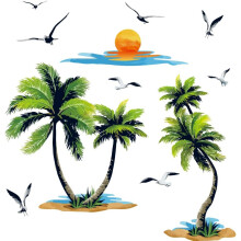 PVC Wall Stickers Wall Decoration Coconut Tree 1180x390mm 3 sheets/set
