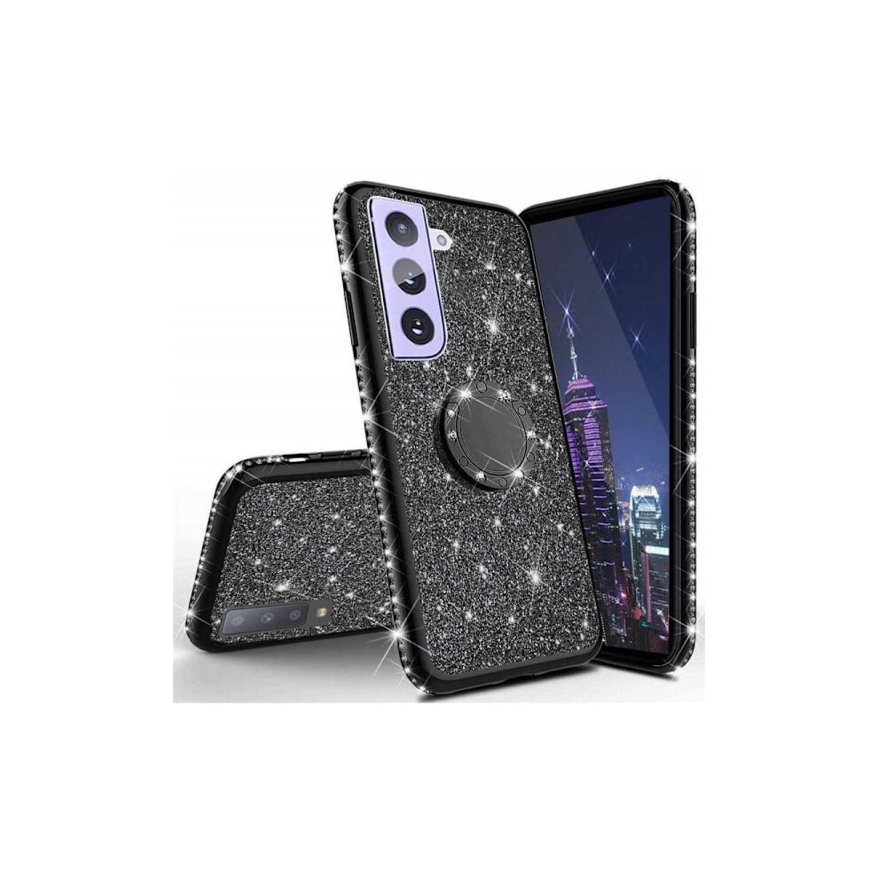 Compatible With Samsung S21 Plus Shockproof Case With Ring Holder Rhinestone Black 9193271517139