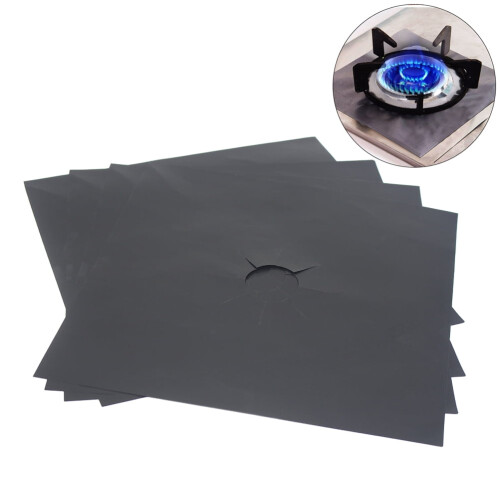 4pcs Universal Heavy Duty Oven Liner Gas Hob Protector Sheets (Black) 1