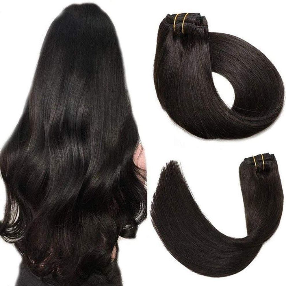 16 Inch Ash Blonde Clip in Human Hair Extensions T1b 613 Highlighted Thick Ends Natural Blend