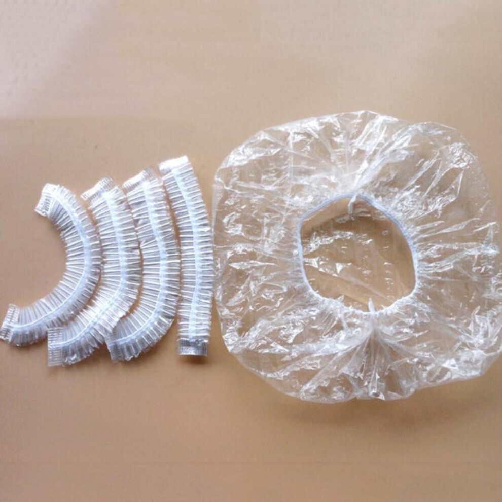 100 PCS Clear Disposable Plastic Shower Caps, Large Elastic Thick Bath Cap Compatible with Spa, Home, Hotel & Salon Use