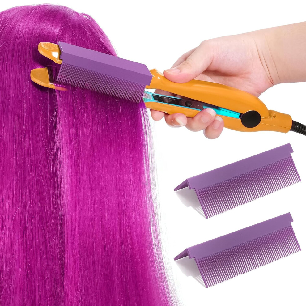 Purple 2 Pcs Combs Accessories Compatible With Hair Straightening Flat Iron, Barber Comb Attachment For Styling (Purple)