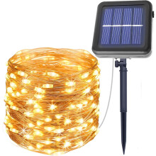 Solar String Lights Outdoor, 33FT 100 LED Copper Wire, 8 Modes, Waterproof, for Garden Yard Party Wedding Christmas (Warm White)