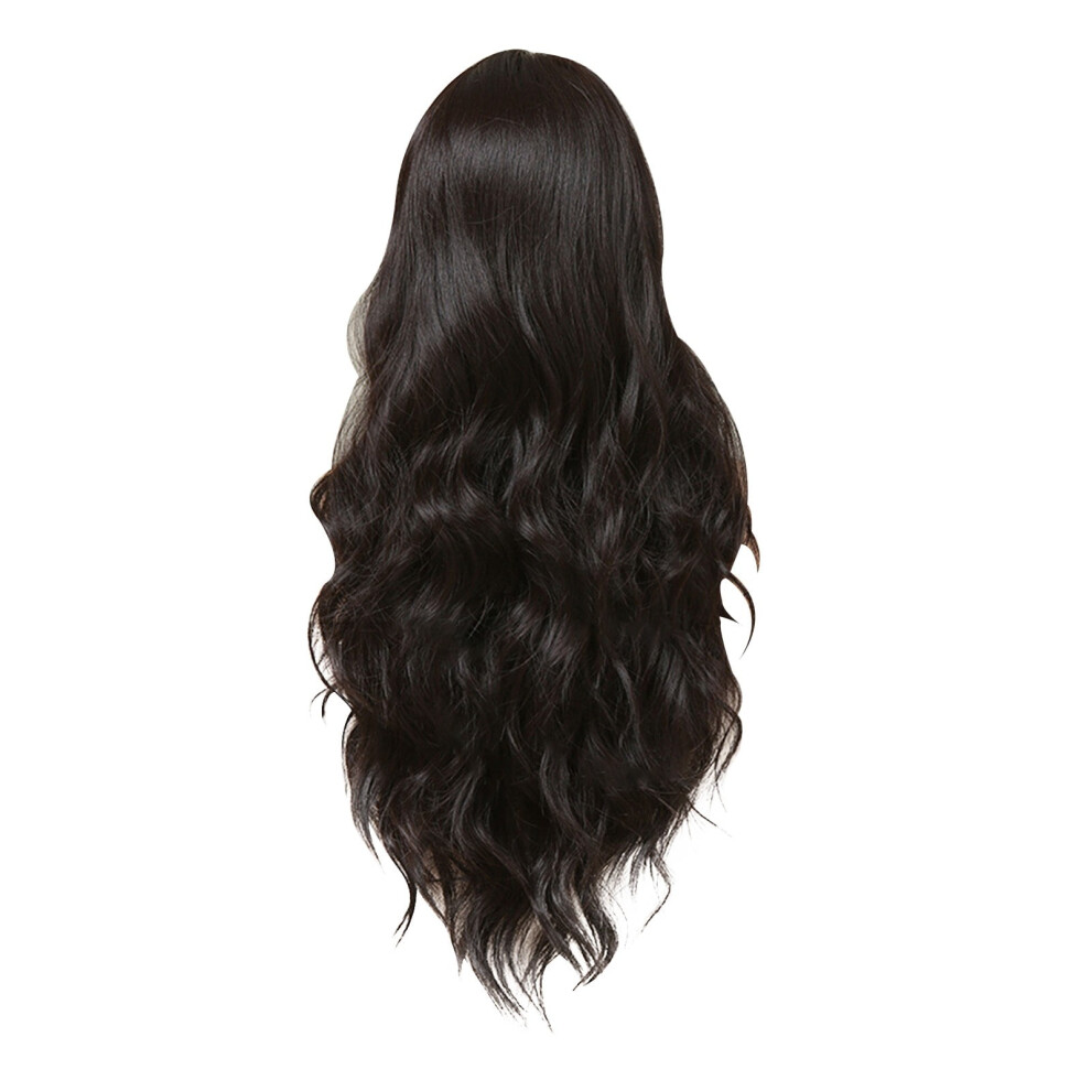 Unisex Black Human Hair Wigs For Women, European American Style Midsection Big Wavy Long Curly High Temp Silk Wig 71Cm/28In Compatible With Party Festival