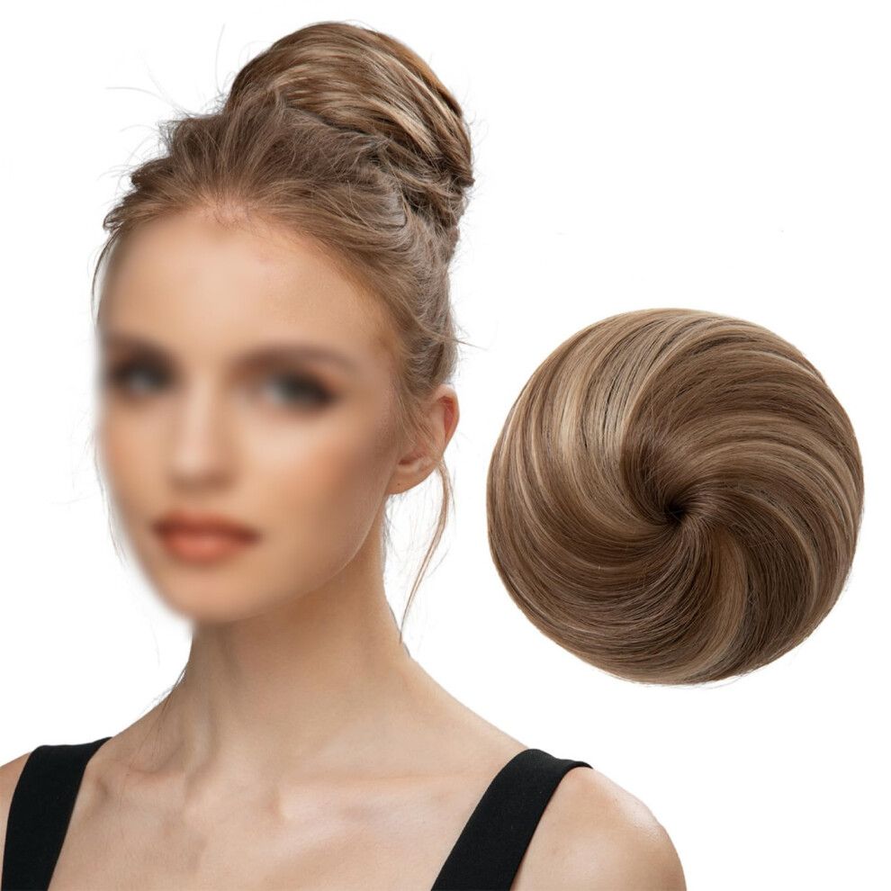 Messy Hair Bun Ombre Brown to Blonde Synthetic Braided Chignon Hairpiece with Drawstring Fit for Women