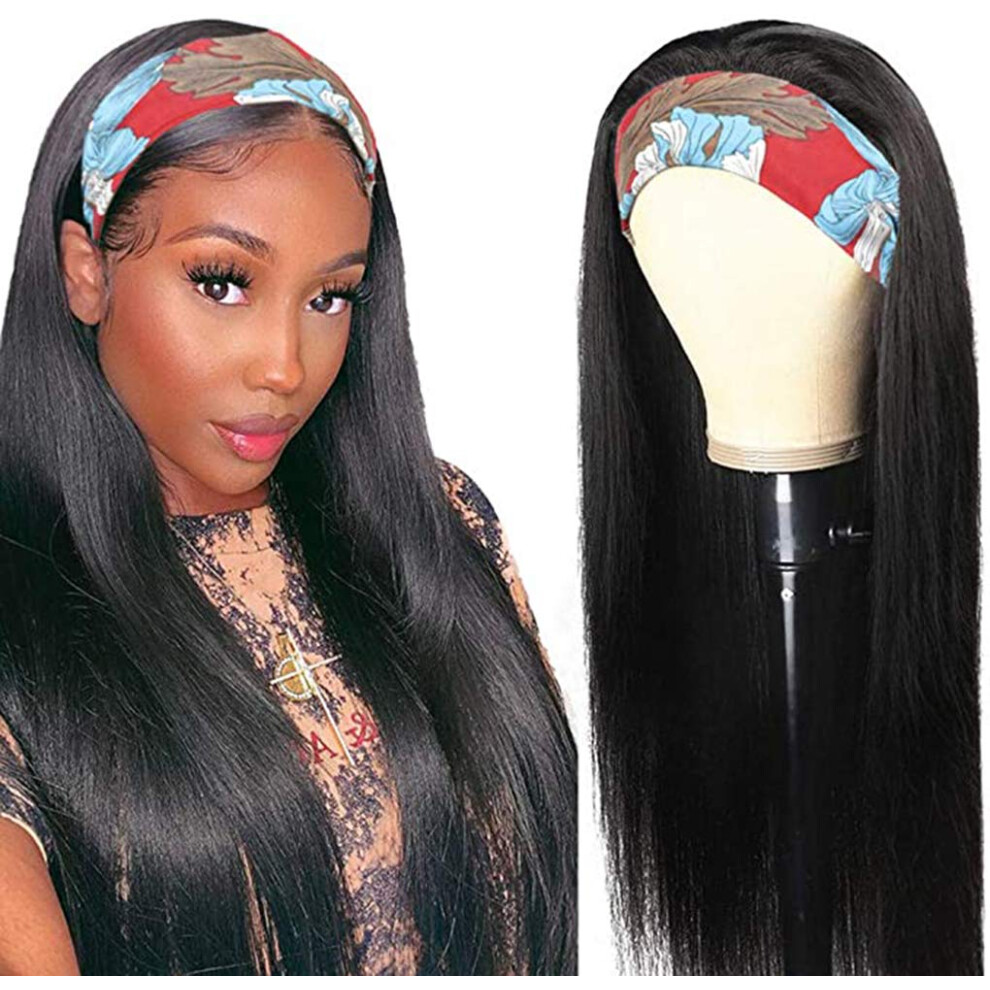 16 Inch Straight Human Hair Headband Wig for Black Women Glueless Virgin Hair Natural Look