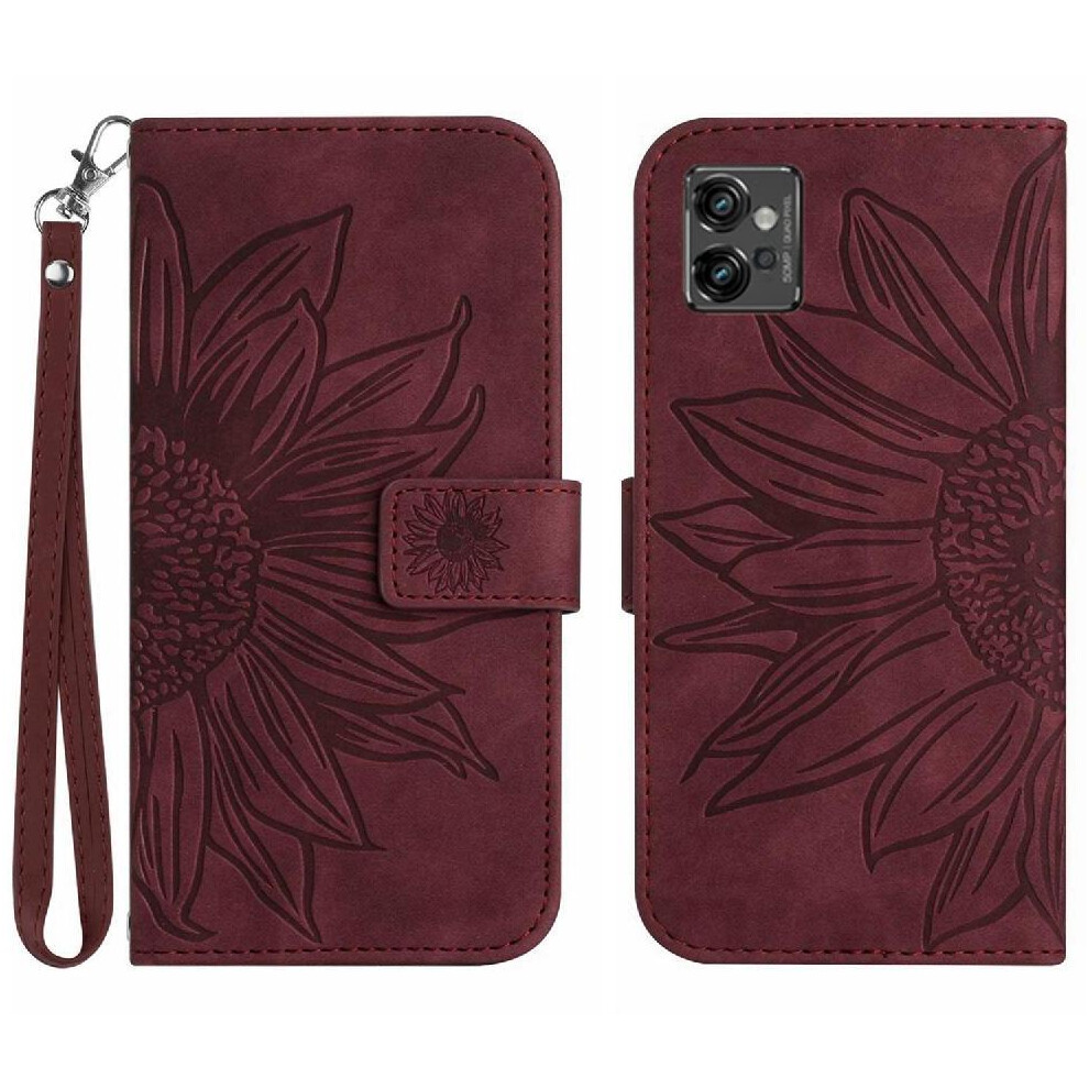 Case For Motorola Moto G32 Flip Wallet Phone Case With Card Slots Holder Embossed Sunflower Short Strap Luxury Pu Leather 9170372802227