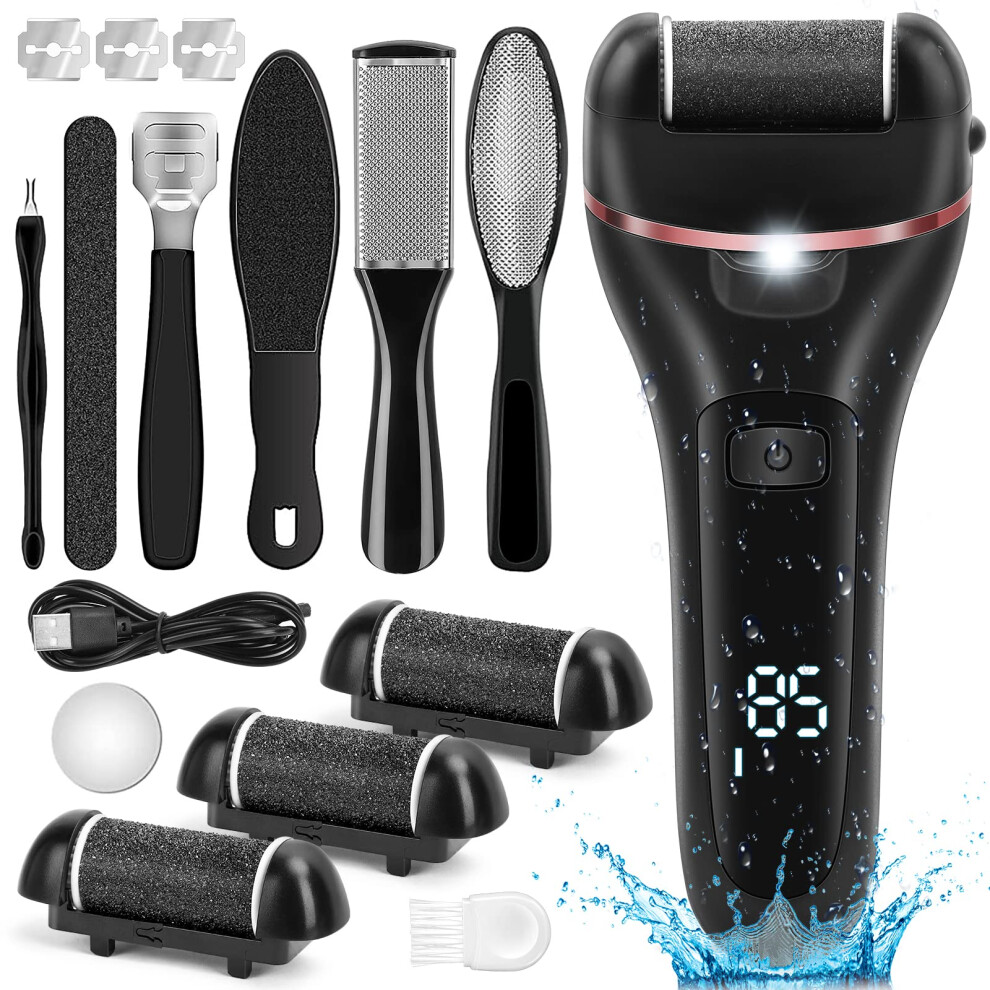 Electric Foot File Callus Remover with 3 Rollers, Dual Speed, Waterproof, USB Rechargeable
