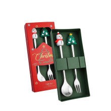 FloHua Christmas Spoon Set, 2 Pcs Stainless Steel Dessert Fork & Spoon, Cute Doll Gift, Living Room Decor - Compatible with holiday tableware themes