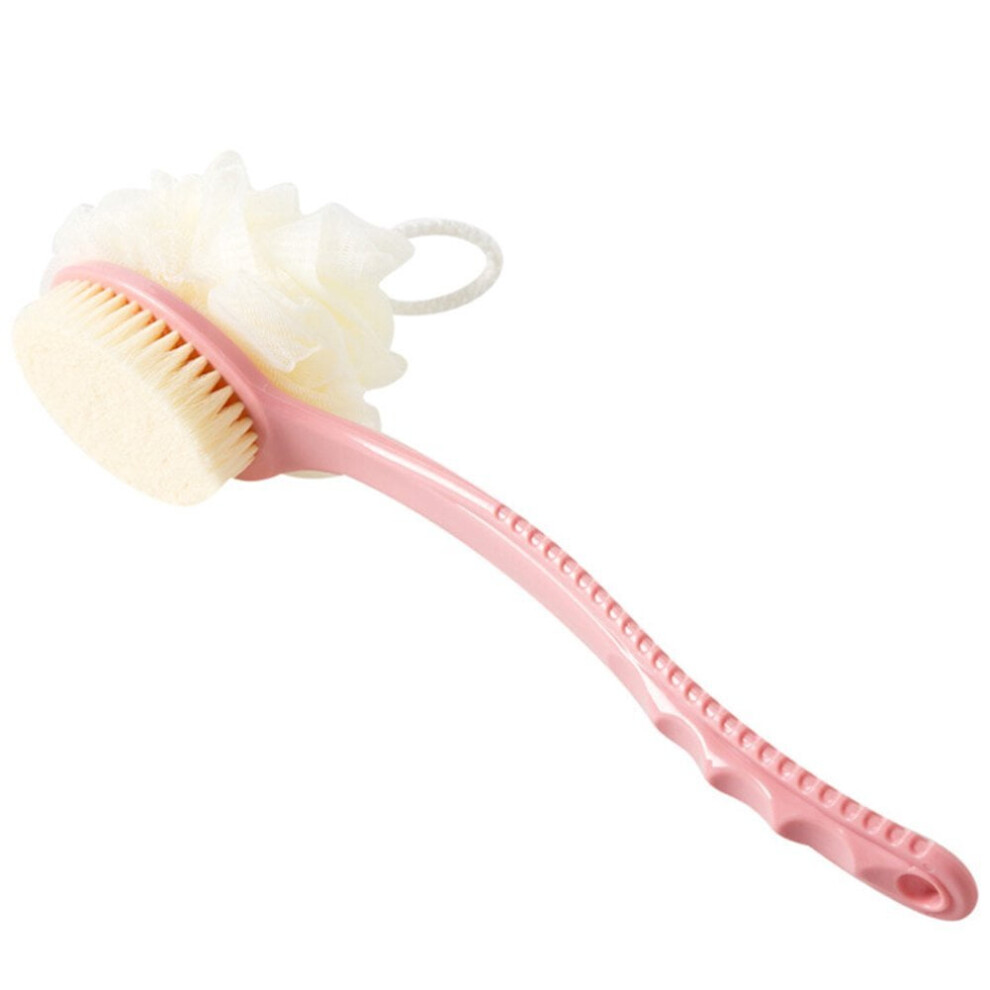 Pink Shower Body Brush With Bristles & Loofah, Long Handle Back Scrubber Bath Sponge For Exfoliating, Massage