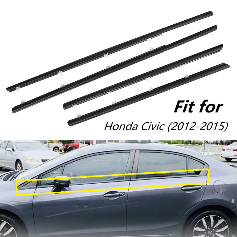 4Pcs Car Window Weatherstrip Trim Weather Stripping Rubber Strips Fit For Honda Civic 2012 2013 2014 2015 9165521347735