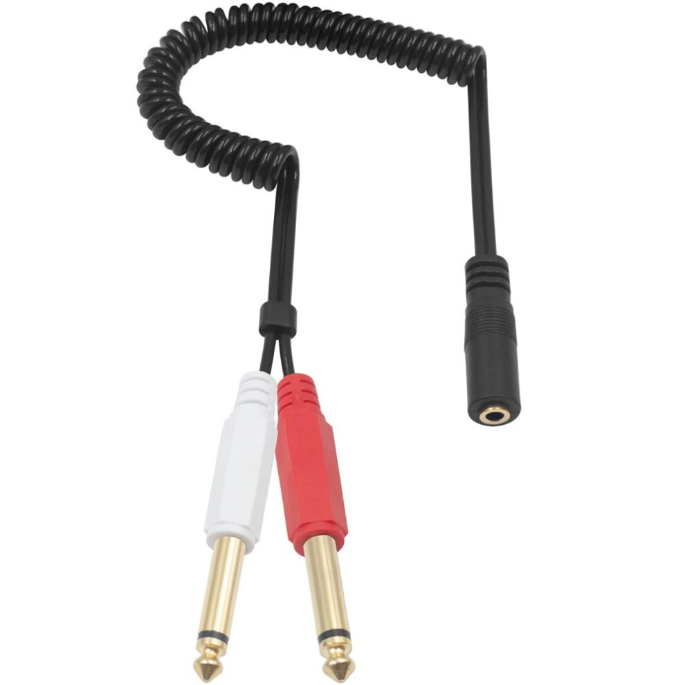 For 3.5Mm Female Stereo To 2X 6.35Mm 1/4 Ts Mono Male Spriging Coild Y Splitter Cable Mono To Stereo Adapter Cord 80Cm 9165521347452
