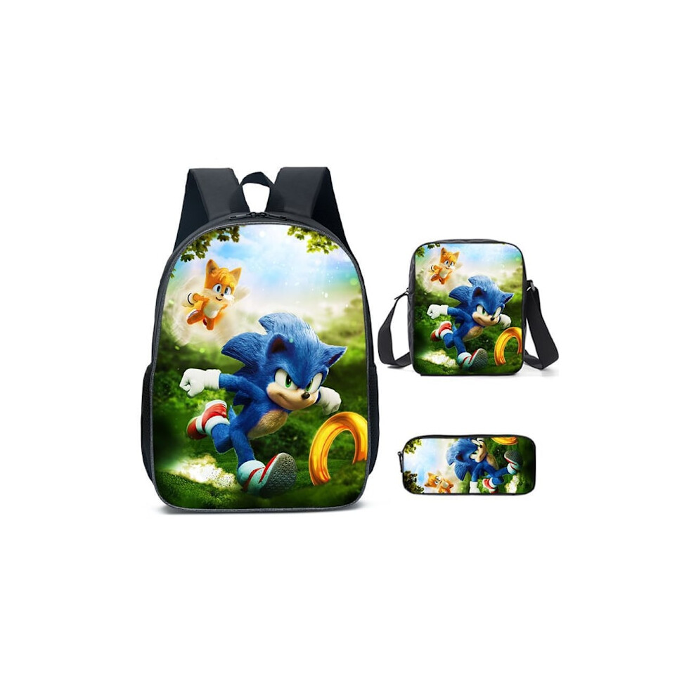 SONIC backpack Sonic elementary school backpack 3-piece anime cartoon backpack shoulder bag pencil bag Style 3 three-piece