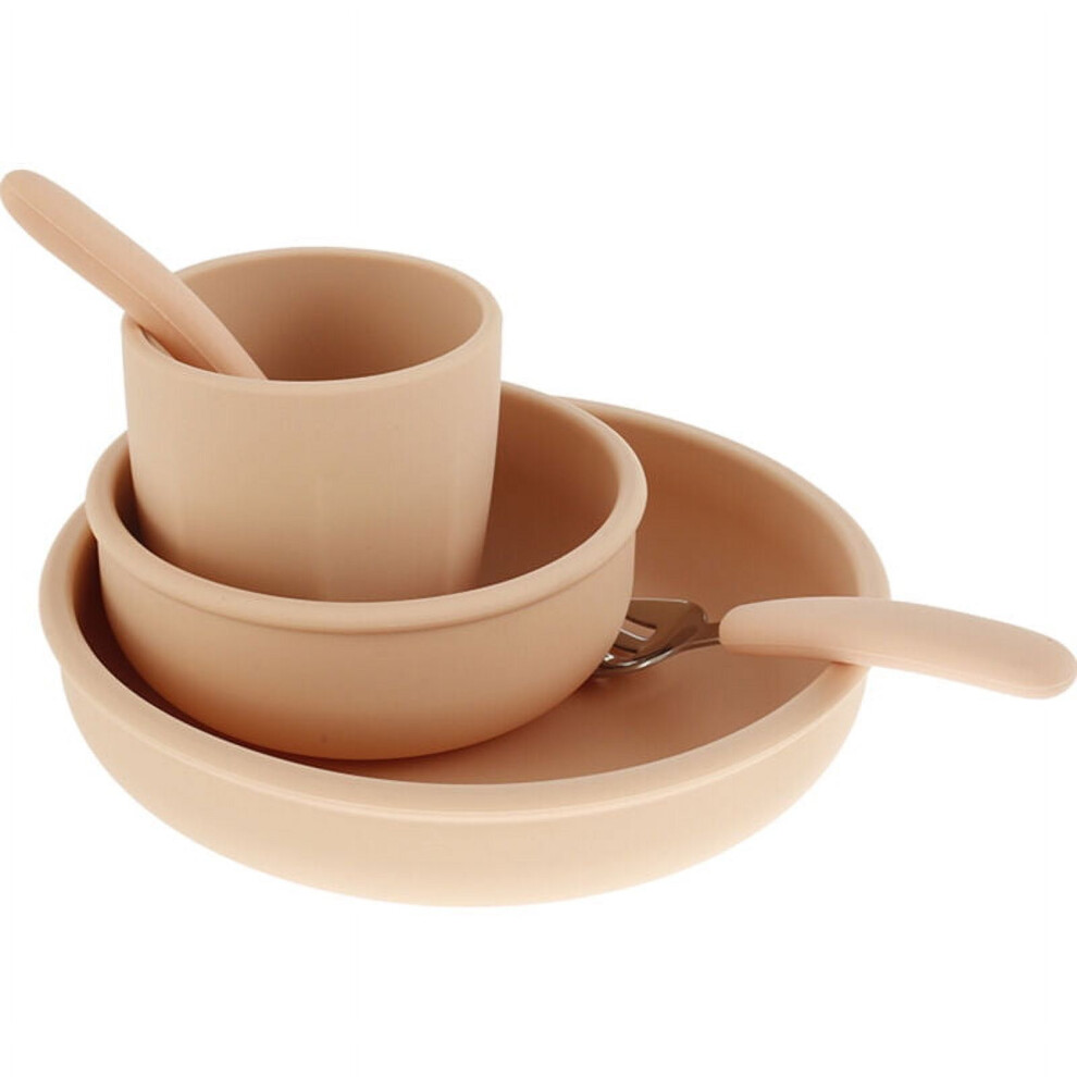 Qenwkxz 5Pcs Kids Dinnerware Set Bpa Free Silicone Tableware For Toddlers Compatible With All Surfaces Beige