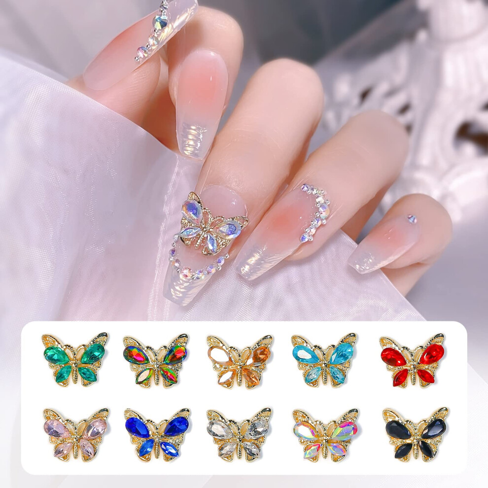 3D Butterfly Nail Charms Crystal Nail Art Decorations 10 Colors Sparkling Gems DIY Accessories