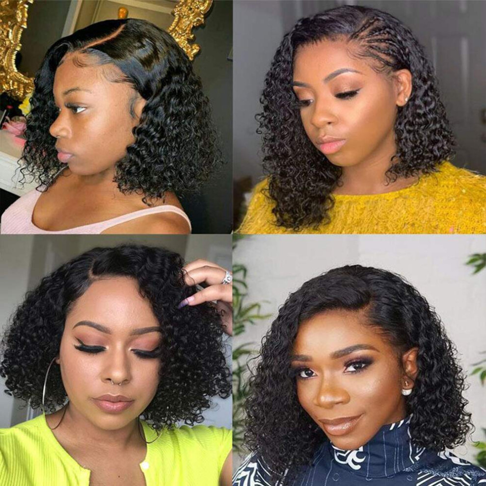 Unisex Human Hair Lace Front Bob Wig 13X4x1 T Part 10 Inch 150 Density Brazilian Virgin Natural Hairline