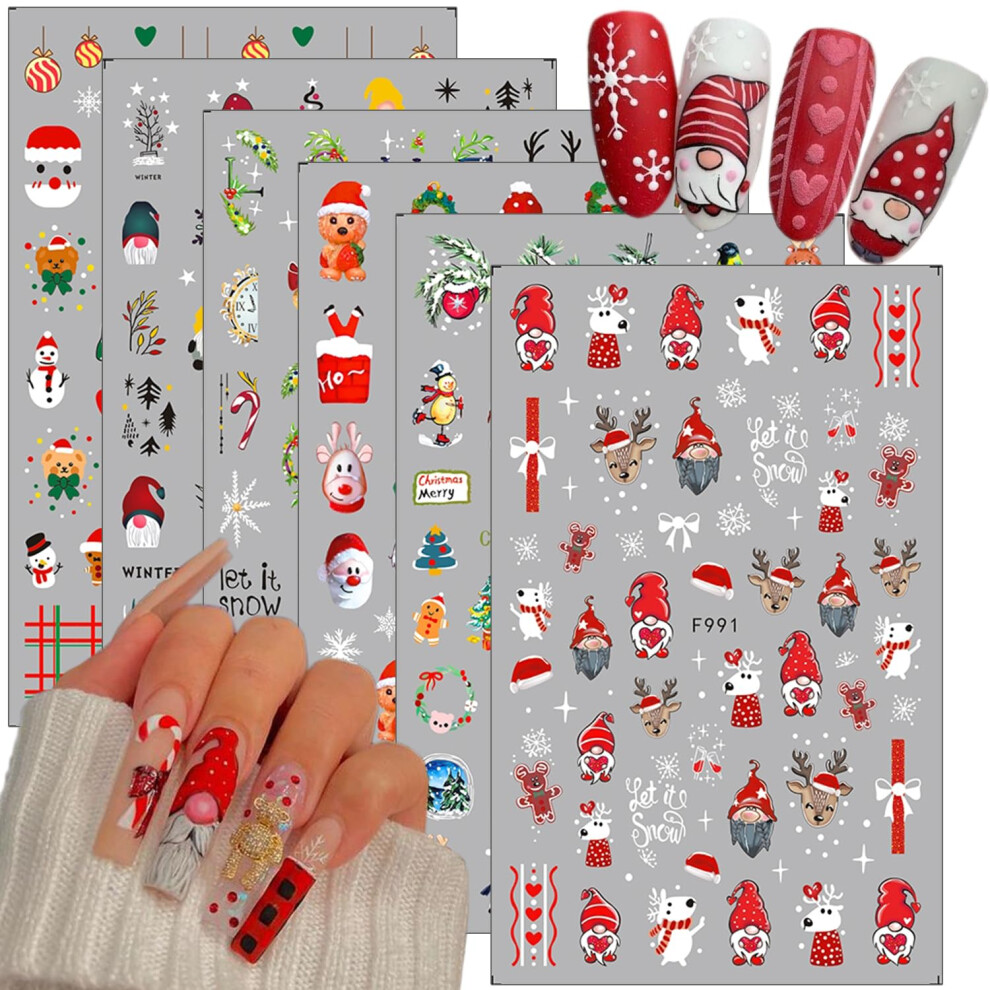 6 Sheets Christmas Nail Art Stickers  SelfAdhesive Holiday Nail Decals with Snowflake Santa Reindeer Designs for Women