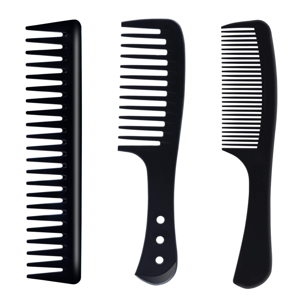 3PCS Carbon Fiber Hair Comb Set AntiStatic Wide Tooth and Fine Styling Combs for Salon Use