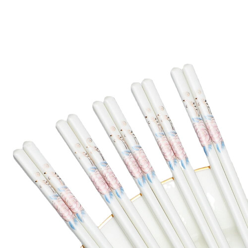 Ceramic Chopsticks Set with Elegant Wave Pattern, Reusable Bone Porcelain, Dishwasher Safe