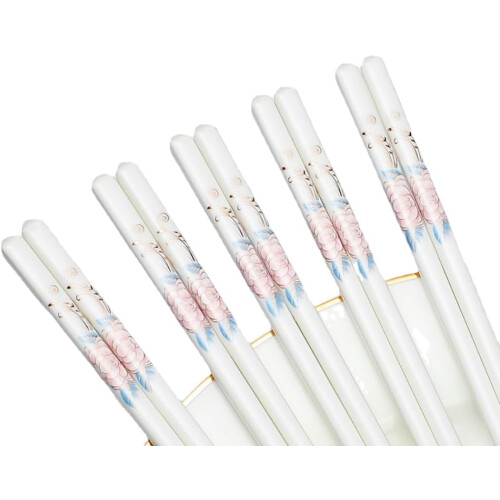 Ceramic Chopsticks Set with Elegant Wave Pattern, Reusable Bone Porcelain, Dishwasher Safe 2