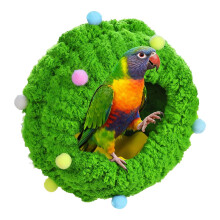 Bird Nest Plush Parrot Cage Bed with Warm Cushion Round Winter Resting Cave for Cockatiel Conure