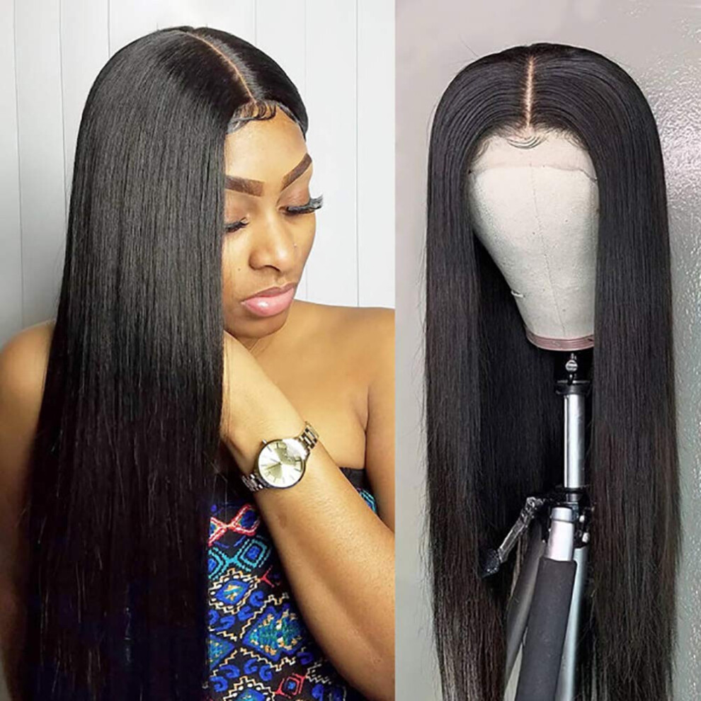 5x5 Closure Brazilian Virgin Human Hair Lace Front Wig Straight HD Transparent Lace 150% Density Natural Hairline 12 Inch