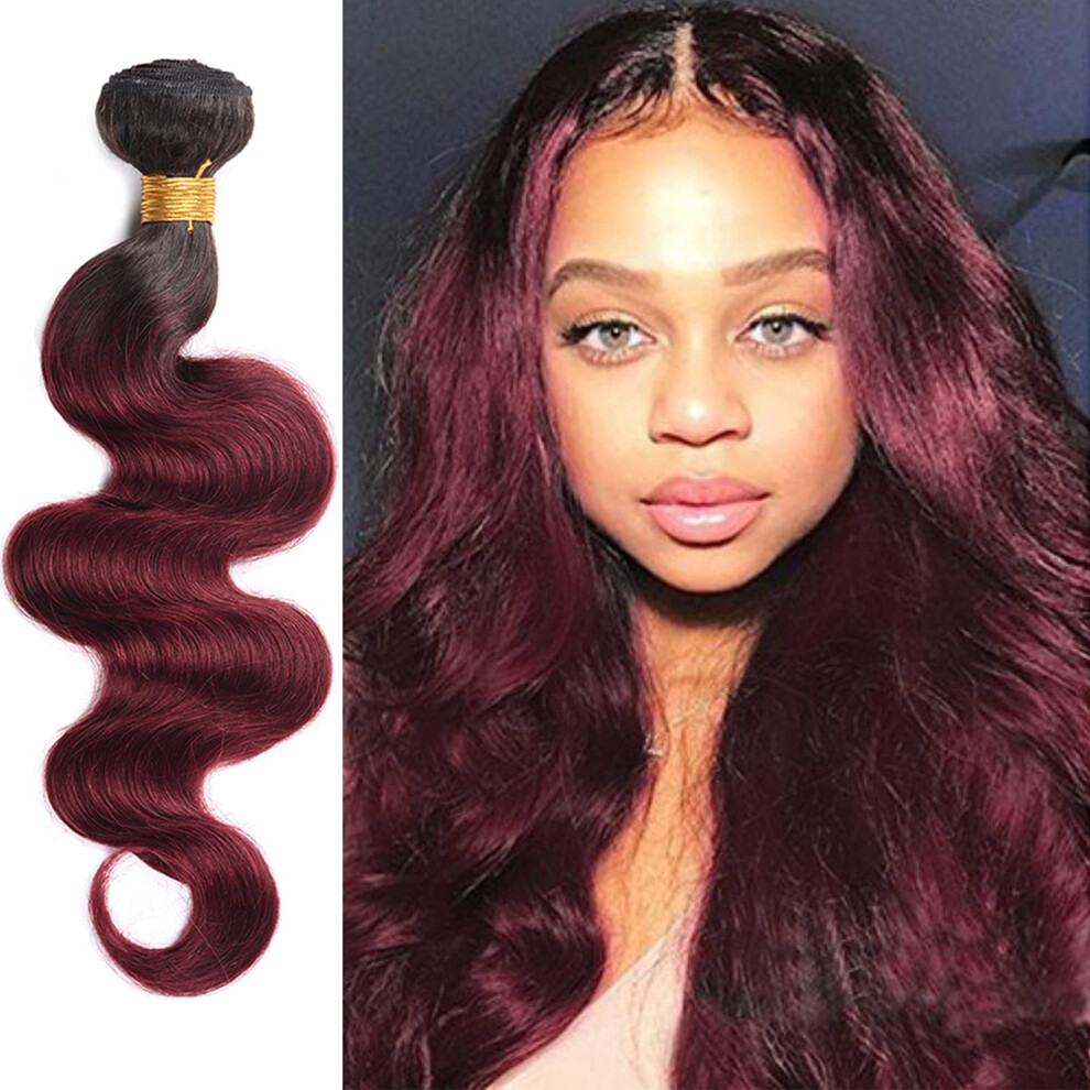 Unisex Red 1B/99J Brazilian Body Wave Ombre Burgundy Human Virgin Hair Bundles 14 Inch Double Weft
