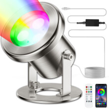 LED Pond Lights RGB IP68 Stainless Steel Underwater Fountain Light with APP Control and Timer 12V