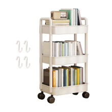 Storage Rack 4-Tier Rolling Cart with Wheels Robust Construction Large Capacity Strong Load Capacity Mobile Rack Cart Bookshelf Jikaix White