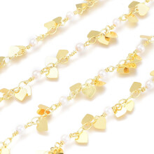 3.28 Feet Brass Chains with Glass Beads & Heart Charm Soldered Long-Lasting Plated Real 18K Gold Plated Link: 3.8x2.5x0.4mm Bead: 3.5mm