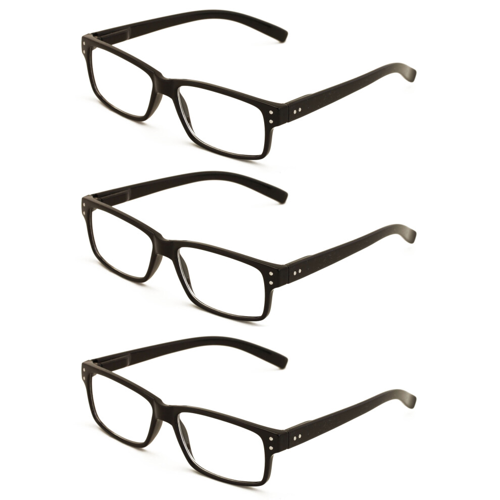 3 pairs of men women rectangular modern reading glasses - comfortable readers with spring hinges +2.00