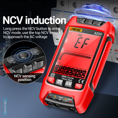 9999 Count Multimeter with NCV, Auto-Ranging LCD Handheld Tester for Voltage, Current, Resistance - Compatible with Universal 2
