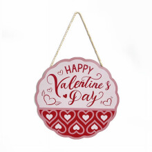 Clearance! Valentine Wooden Door Sign Valentine'S Day Wooden Door Sign Pendant New Round Wall Window Decoration Valentine Hanging Wooden Sign Red