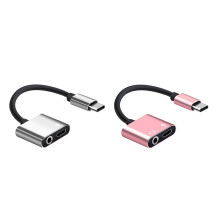 2 Pcs 2 in 1 Type-C to 3.5mm Headphone Jack Adaptor/Connector Charger, Earphone Charge Adaptor, Silver & Gold