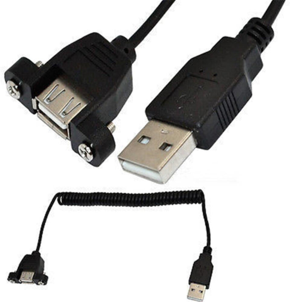 Usb 2.0 A Male To A Female Panel Mount Extension Cable Usb 2.0 Female Panel Mount To Male Extension Coiled Spiral Cable 1M/100Cm 9009879000594