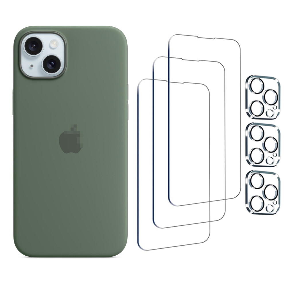 Compatible With Iphone 15 Plus Silicone Phone Case With Magsafe 6.1"In (Cypress) And Protective Film*3 And Lens Protective Film*3 9009879002758
