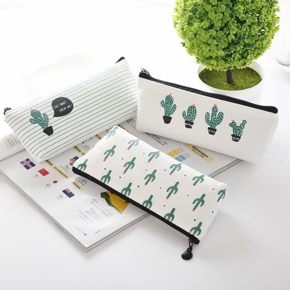 maxiaoxia 3Pcs Pencil Case Stationery Storage Box Start School Cactus Canvas Bag Pencil Case Pencil Pouch for Girls Boys Adults