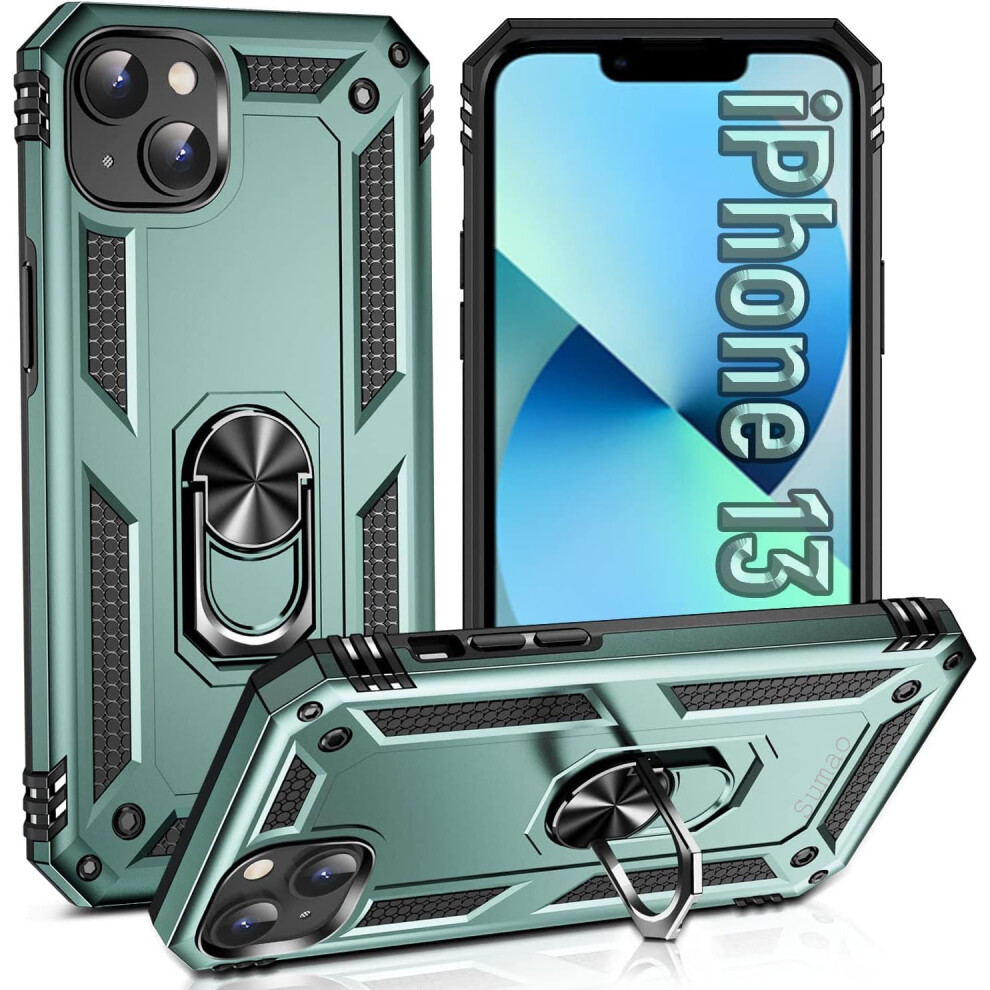 Sumao For Compatible With Iphone 13 Case With Ring,Military Grade Shockproof Liquid Silicone Slim Phone Case-Green Grey 9009879002802