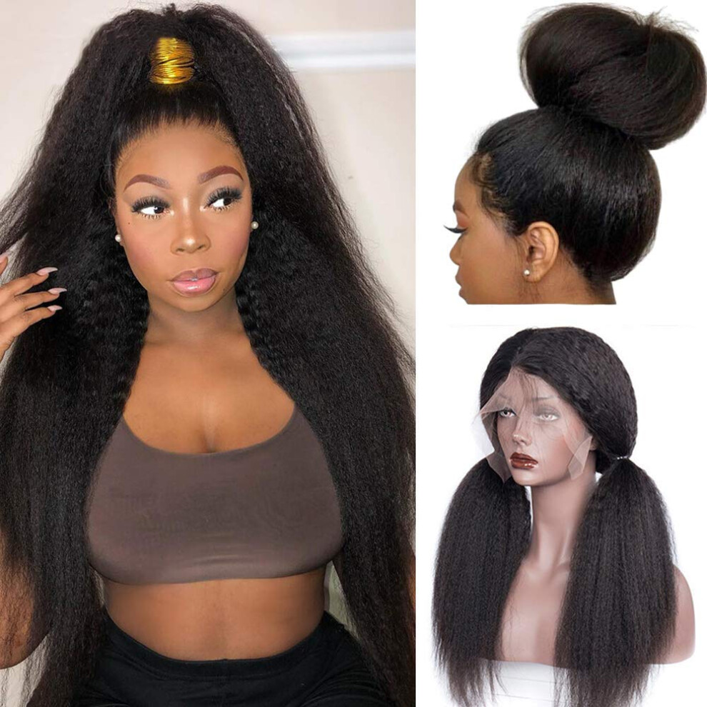Unisex Human Hair Lace Front Wig 13X4x2 Kinky Straight Pre Plucked Italian Yaki 150% Density Virgin Hair